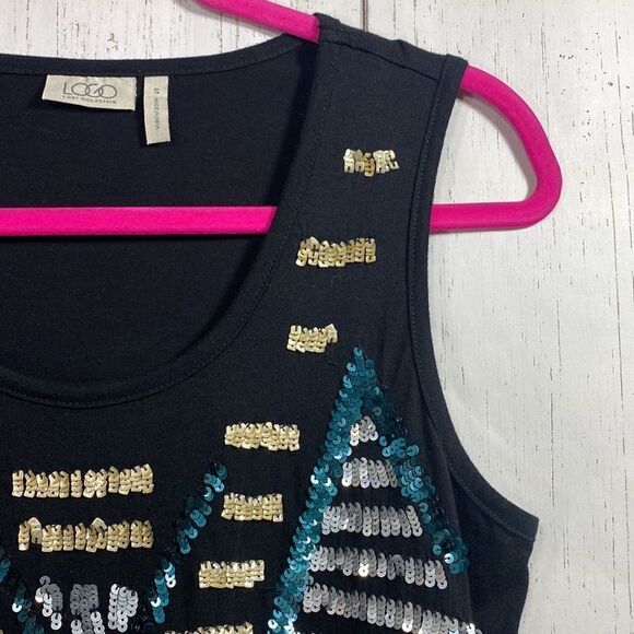 Logo By Lori Goldstein Sleeveless Sequins Black Multi Festive Tunic Top - Picture 4 of 12